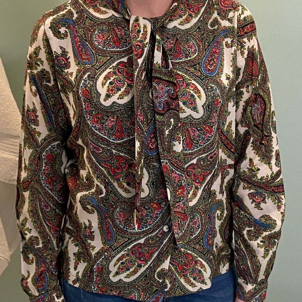 Vintage circa 1970’s paisley pussy bow blouse